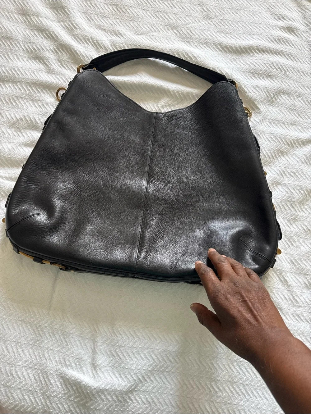 Black Salvatore Ferragamo Leather Shoulder Bag with Removable Pouch